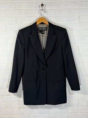 Gorgeous Escada Wool Mohair Black and Gray Pinstripe Skirt Suit Set